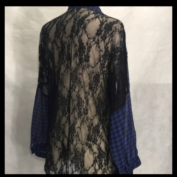 Sheer blk & blu button up w lace back by Eyeshadow - Picture 1 of 8